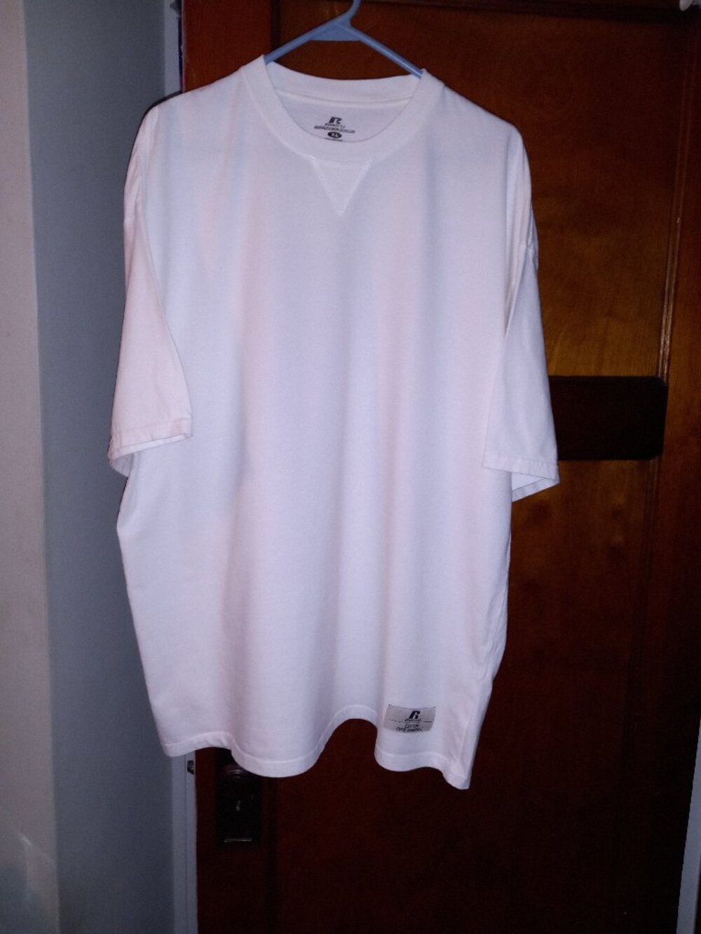 Men's XL Russell Cotton Performance T-Shirt White Soft Knit